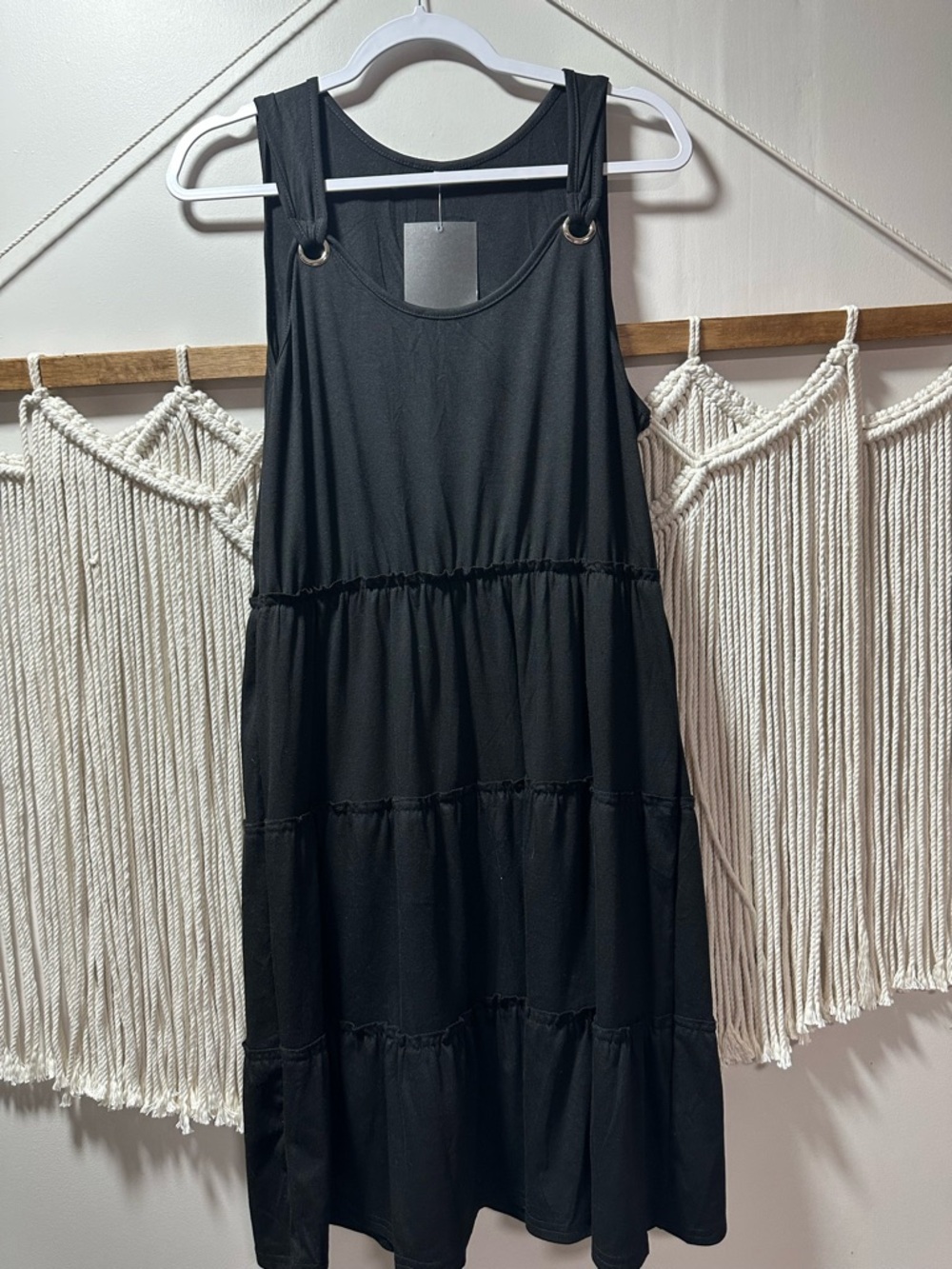 Amazon Black Tiered Midi Dress with Ring-Detail Straps